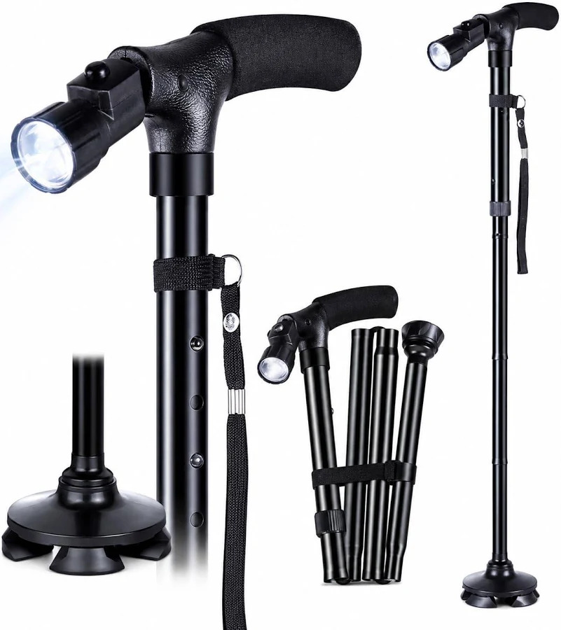 Black folding walking cane